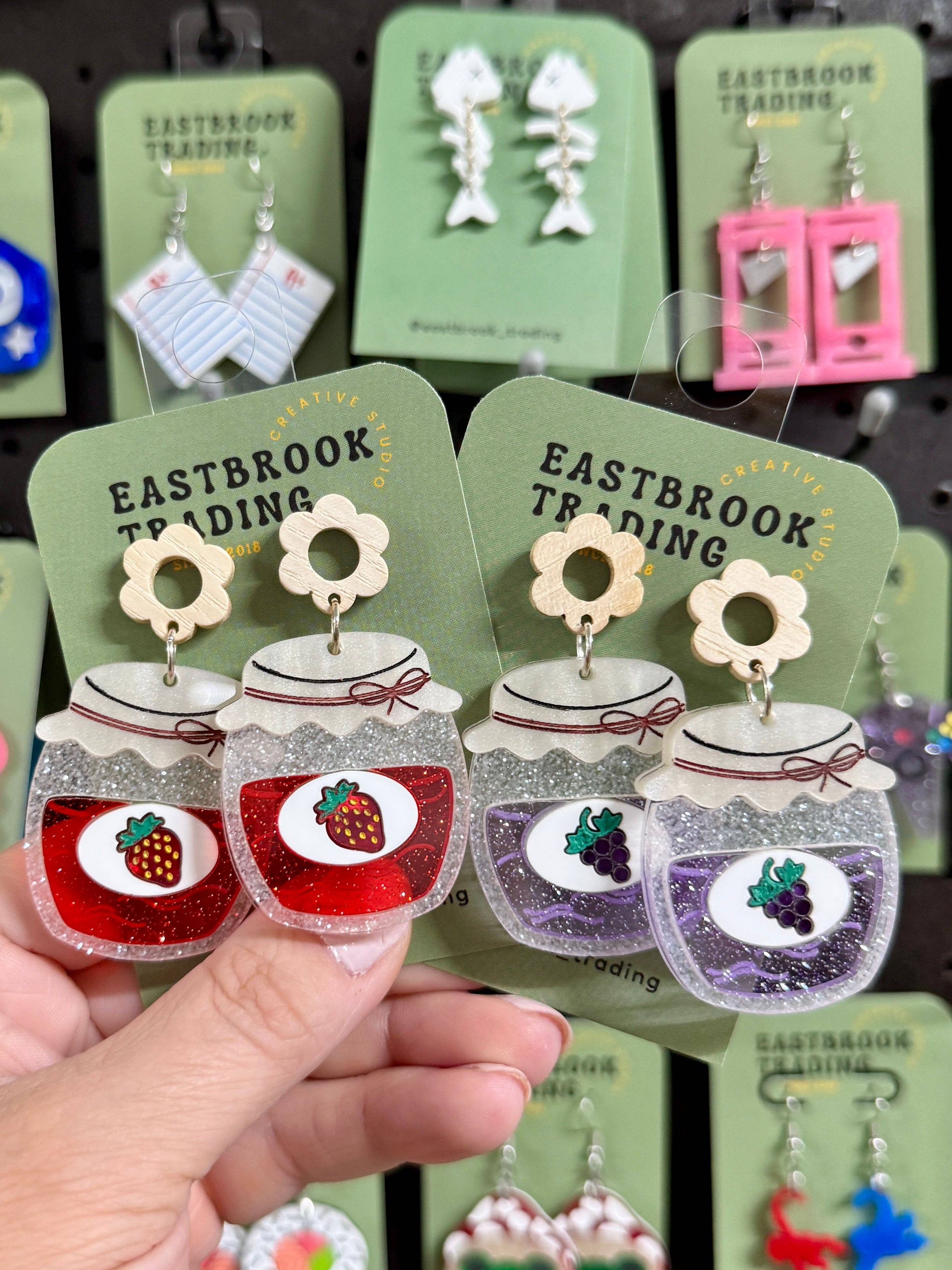 Strawberry jam jar earrings made from acrylic gift store